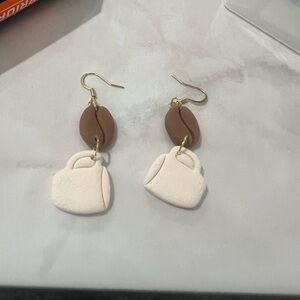 Elegant Cream and Brown Handbag Earrings